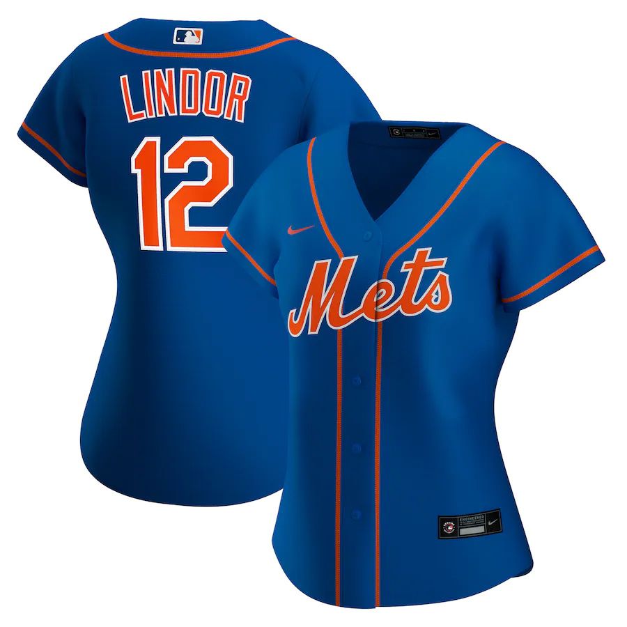Womens New York Mets #12 Francisco Lindor Nike Royal Alternate Replica Player MLB Jerseys->women mlb jersey->Women Jersey